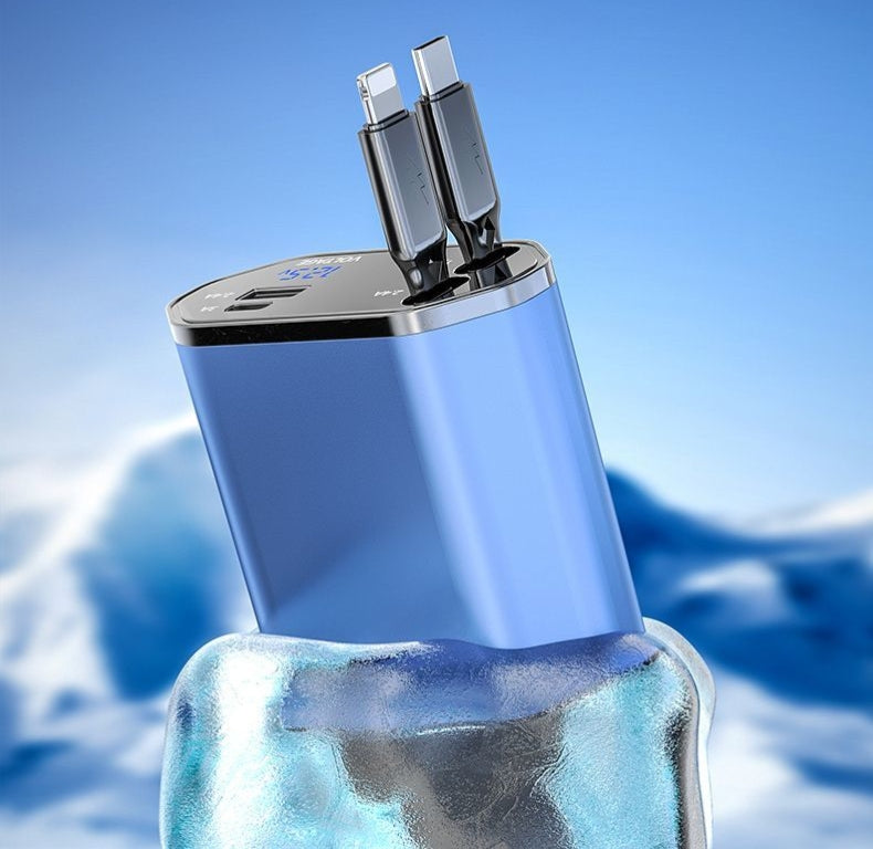 Super fast charge car charger flash four-in-one self-telescopic line universal Android apple mobile phone charge