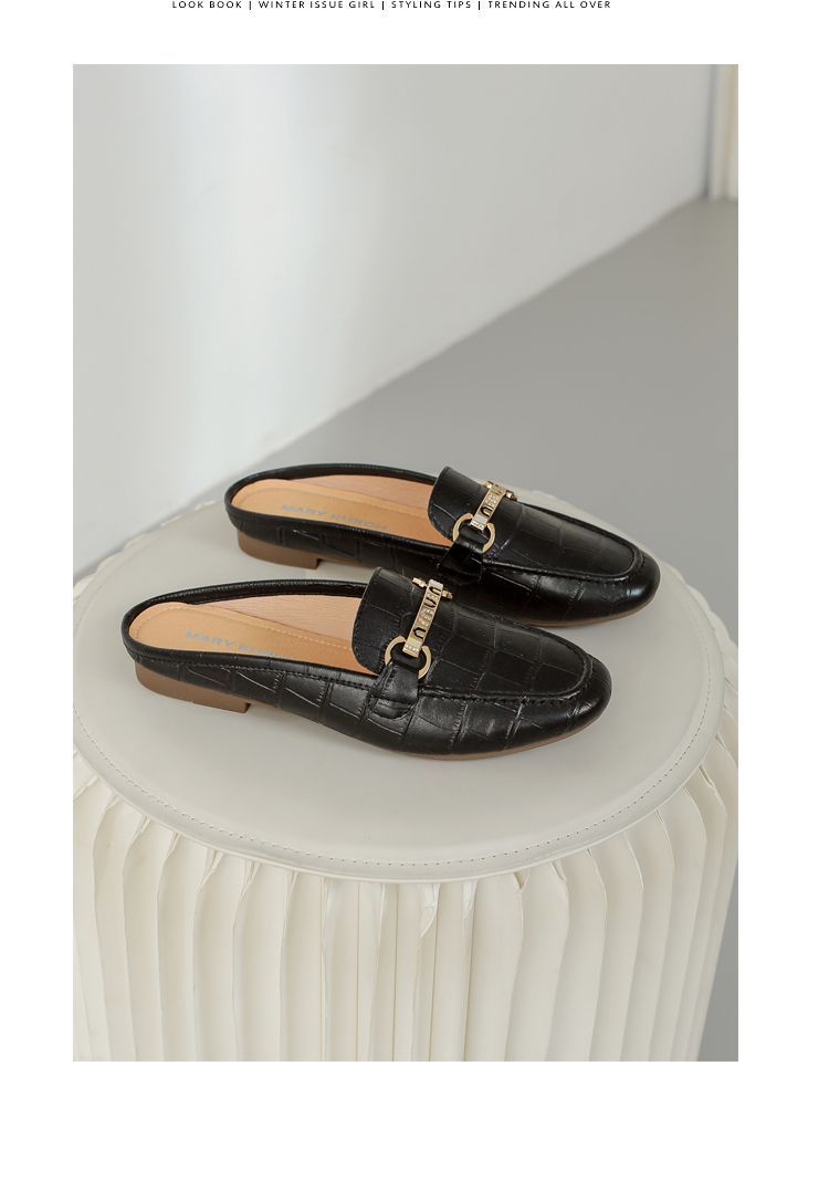 Mullie Genuine Leather Closed-Toe Half-Slippers, Women's Summer Outerwear