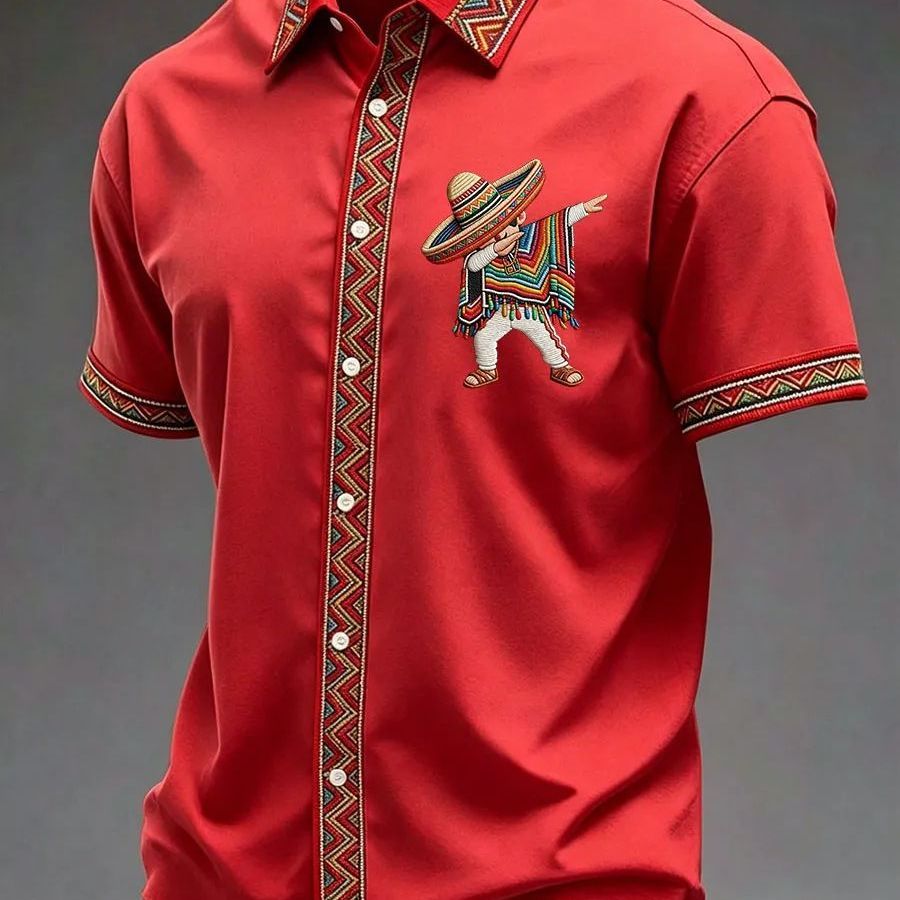 Summer New Arrival: Men's Short-Sleeve Shirt with Lapel, Ethnic Style Print