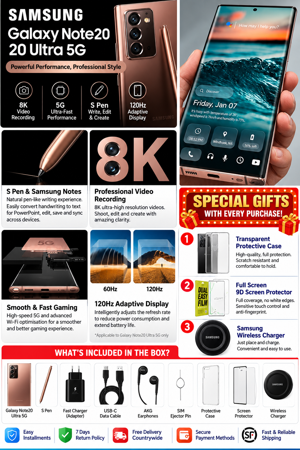 Authentic Samsung Note 20 Ultra flagship phone version comes with a generous gift!