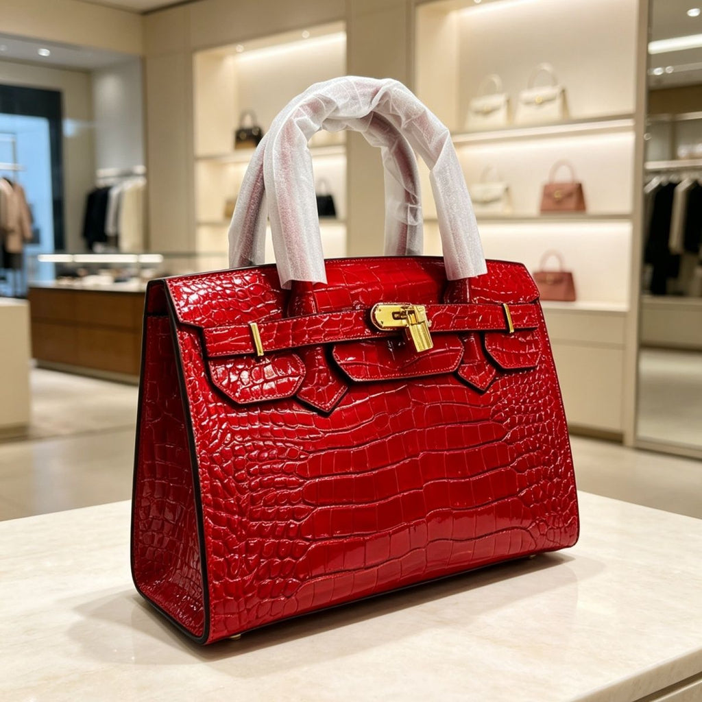 Large capacity crocodile leather handbag/crossbody bag, artistic and stylish, perfect as a gift with sequins and a sophisticated feel.