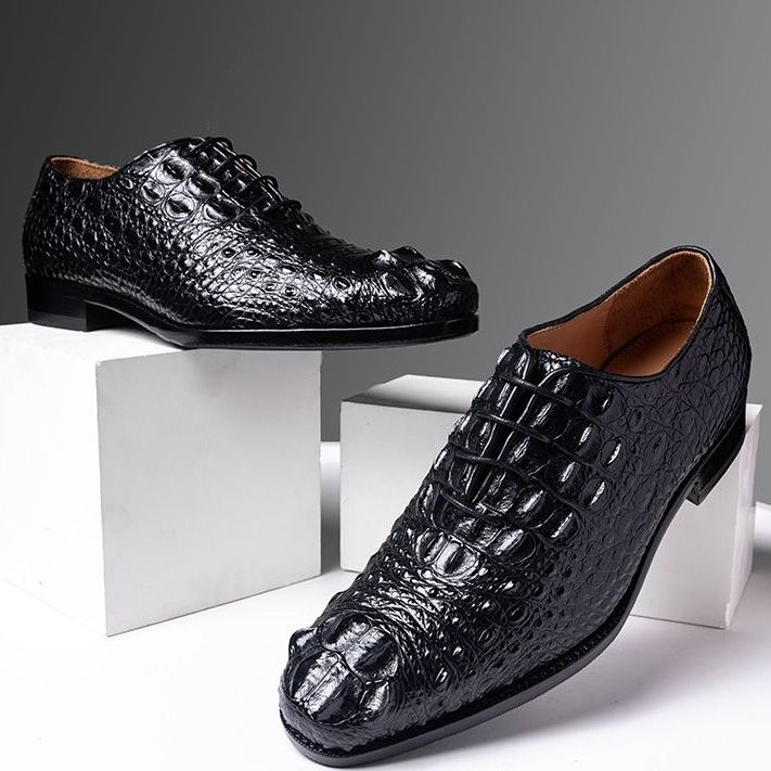 Crocodile leather business shoes, made from a single piece of seamless, hand-stitched, durable genuine leather with a Goodyear outsole.