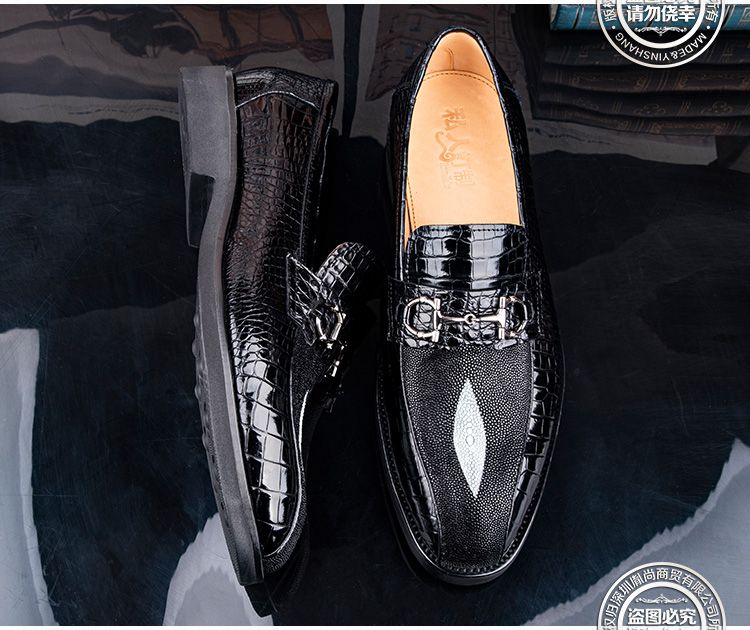 High-end crocodile leather men's business casual slip-on loafers