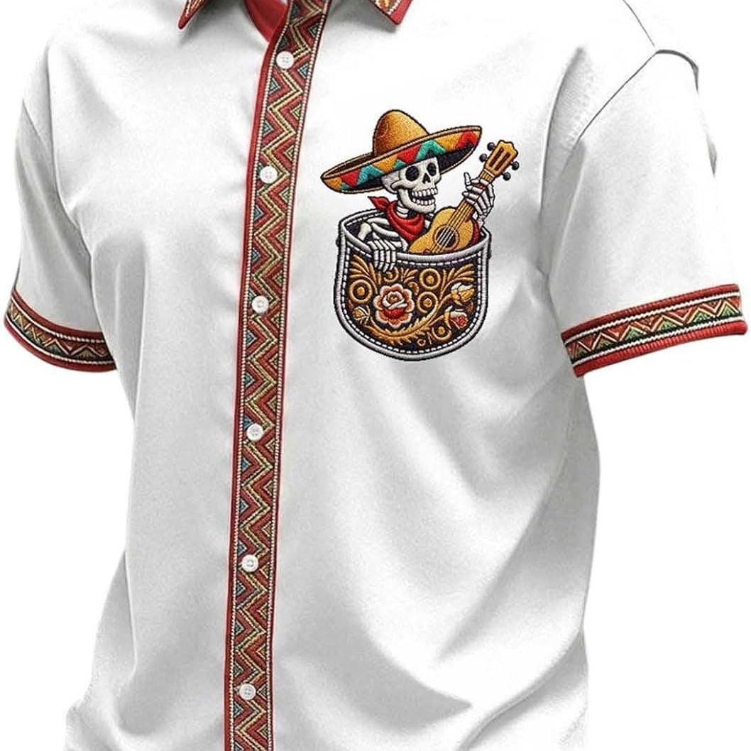 Summer New Arrival: Men's Short-Sleeve Shirt with Lapel, Ethnic Style Print