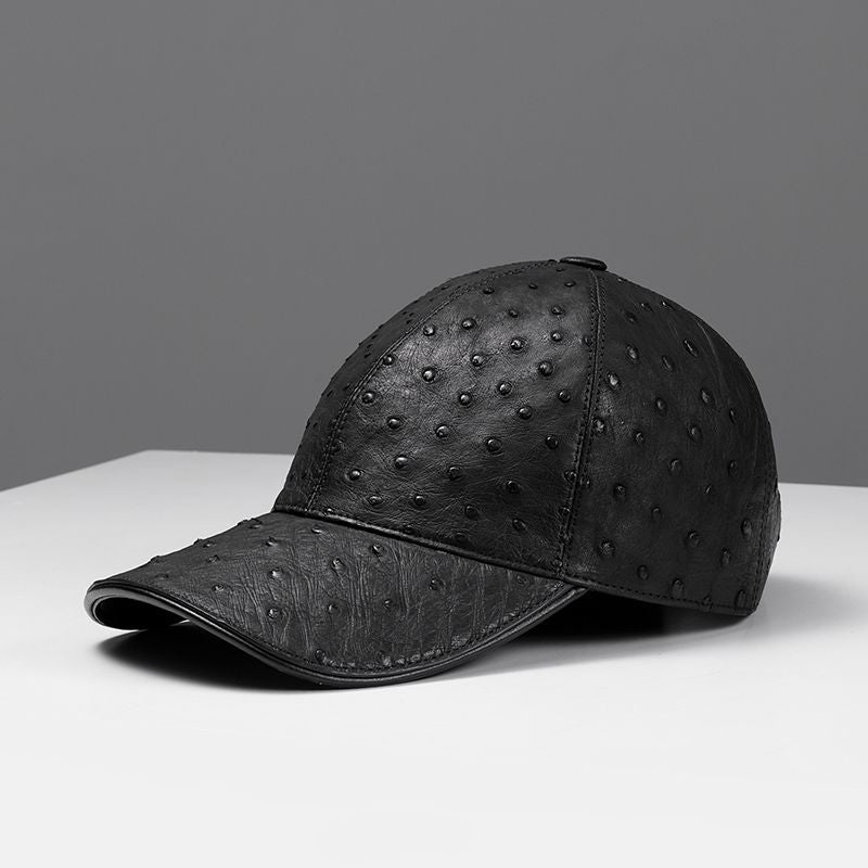 Ostrich leather baseball cap, versatile casual men's genuine leather sunshade, spring and summer outdoor high-end luxury.