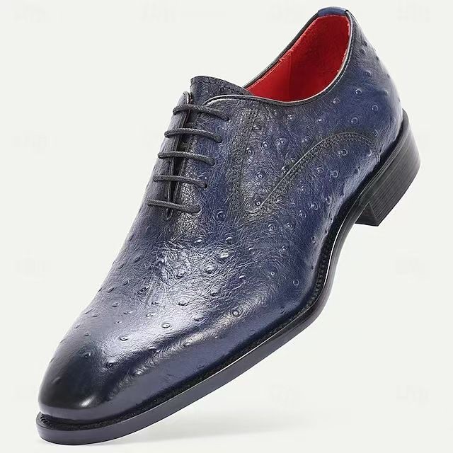 Top-grain cowhide ostrich pattern business leather shoes, British style genuine leather men's shoes, handsome