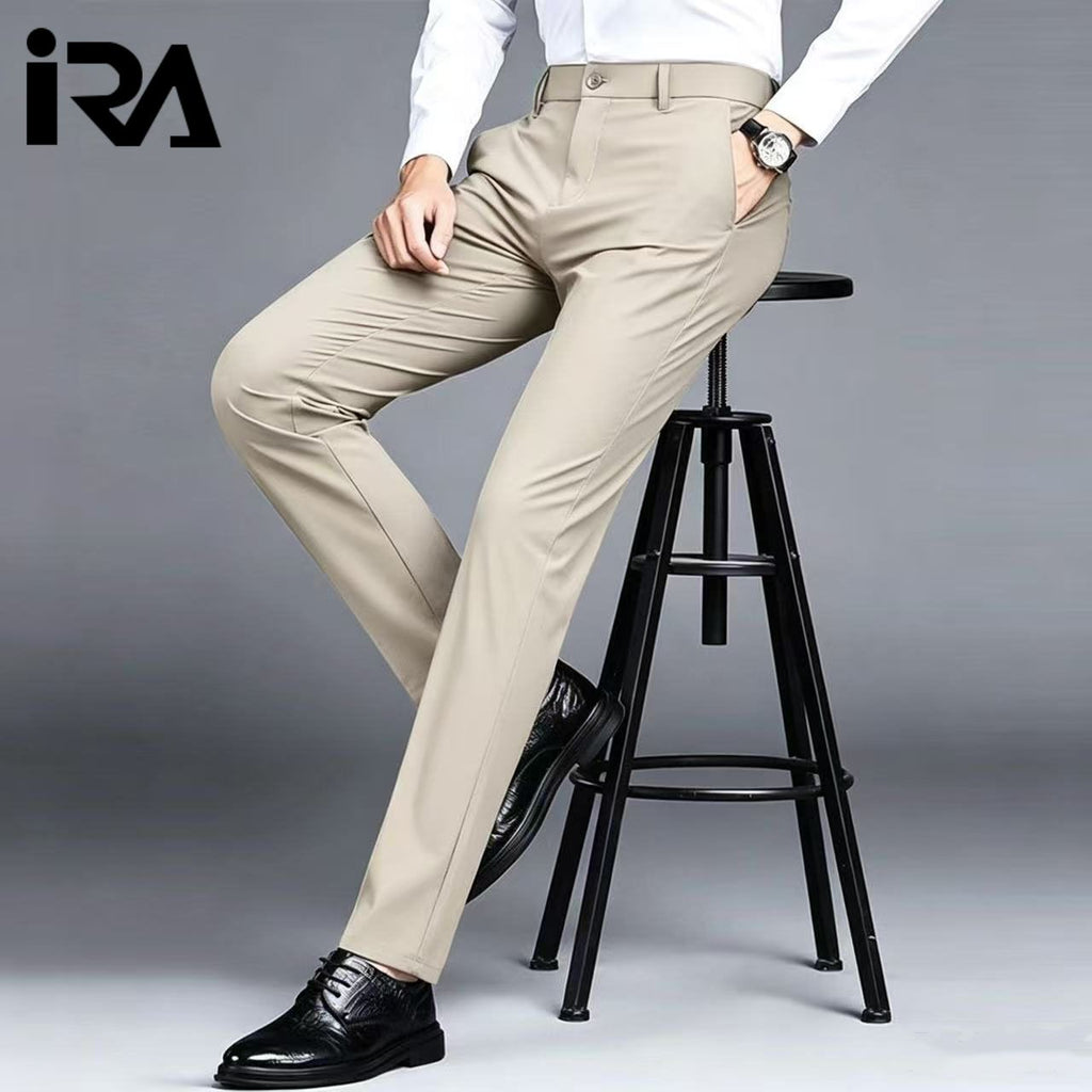 Summer Slim Men's Casual Pants, Business Slim Fit Straight Leg, Ice Silk