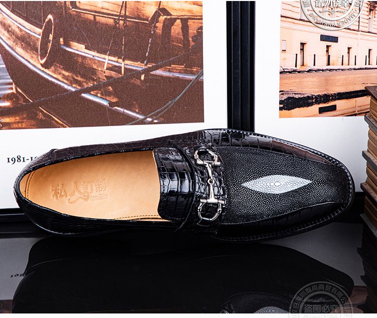 High-end crocodile leather men's business casual slip-on loafers