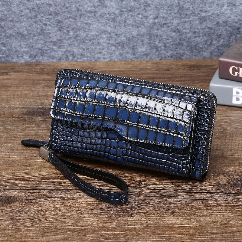 New crocodile belly men's large handbag, high-end, large capacity, long, light luxury wallet, multi-functional business clutch.