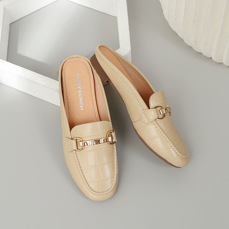 Mullie Genuine Leather Closed-Toe Half-Slippers, Women's Summer Outerwear