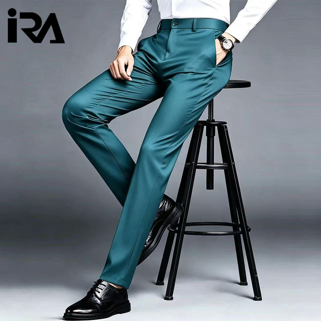 Summer Slim Men's Casual Pants, Business Slim Fit Straight Leg, Ice Silk
