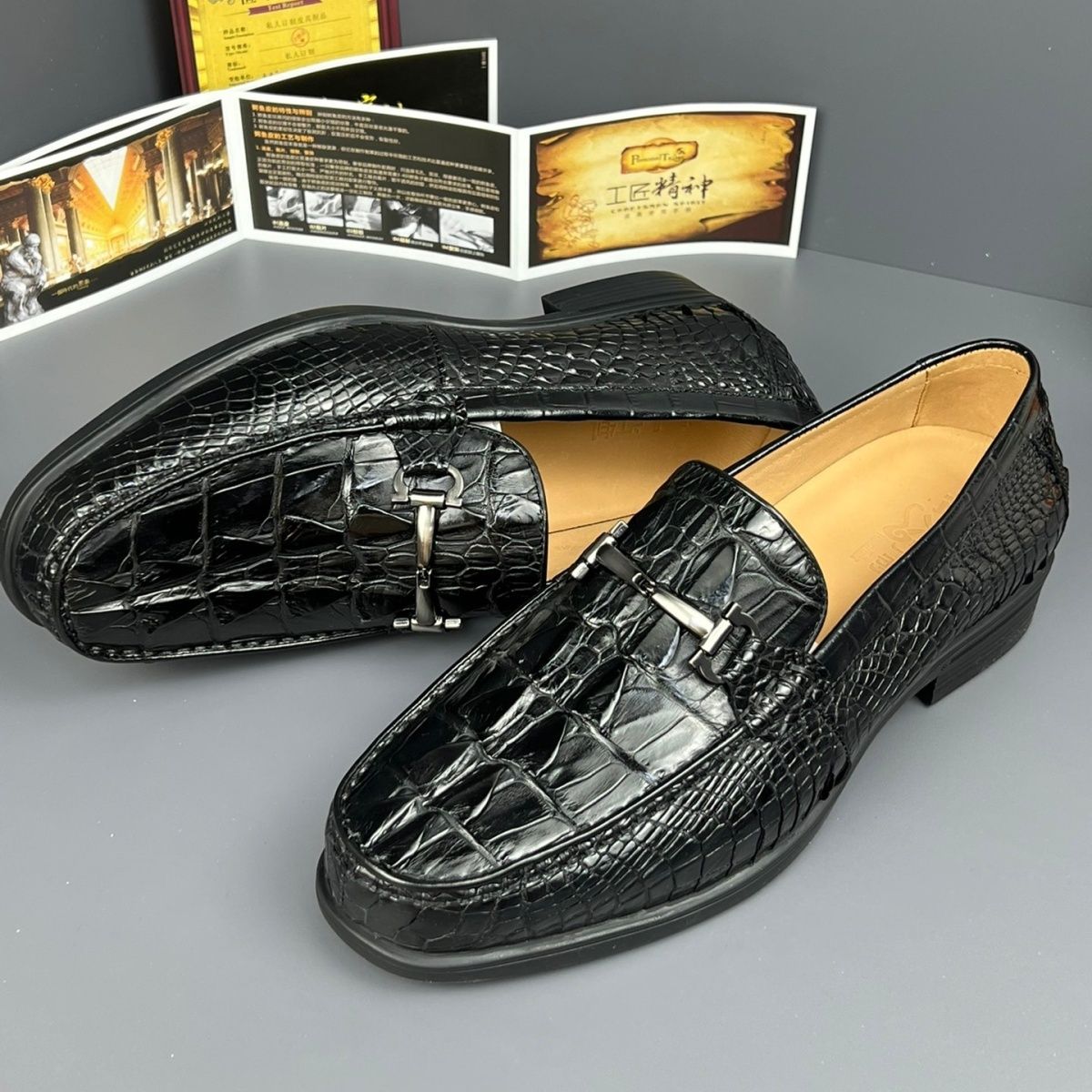 High-end crocodile leather men's business casual slip-on loafers