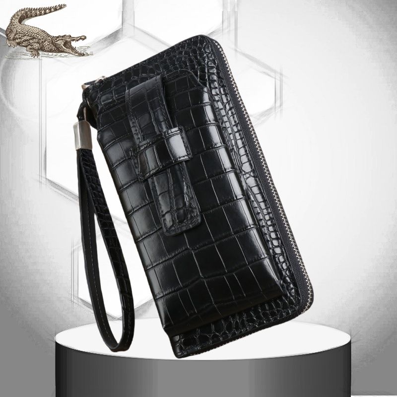New crocodile belly men's large handbag, high-end, large capacity, long, light luxury wallet, multi-functional business clutch.