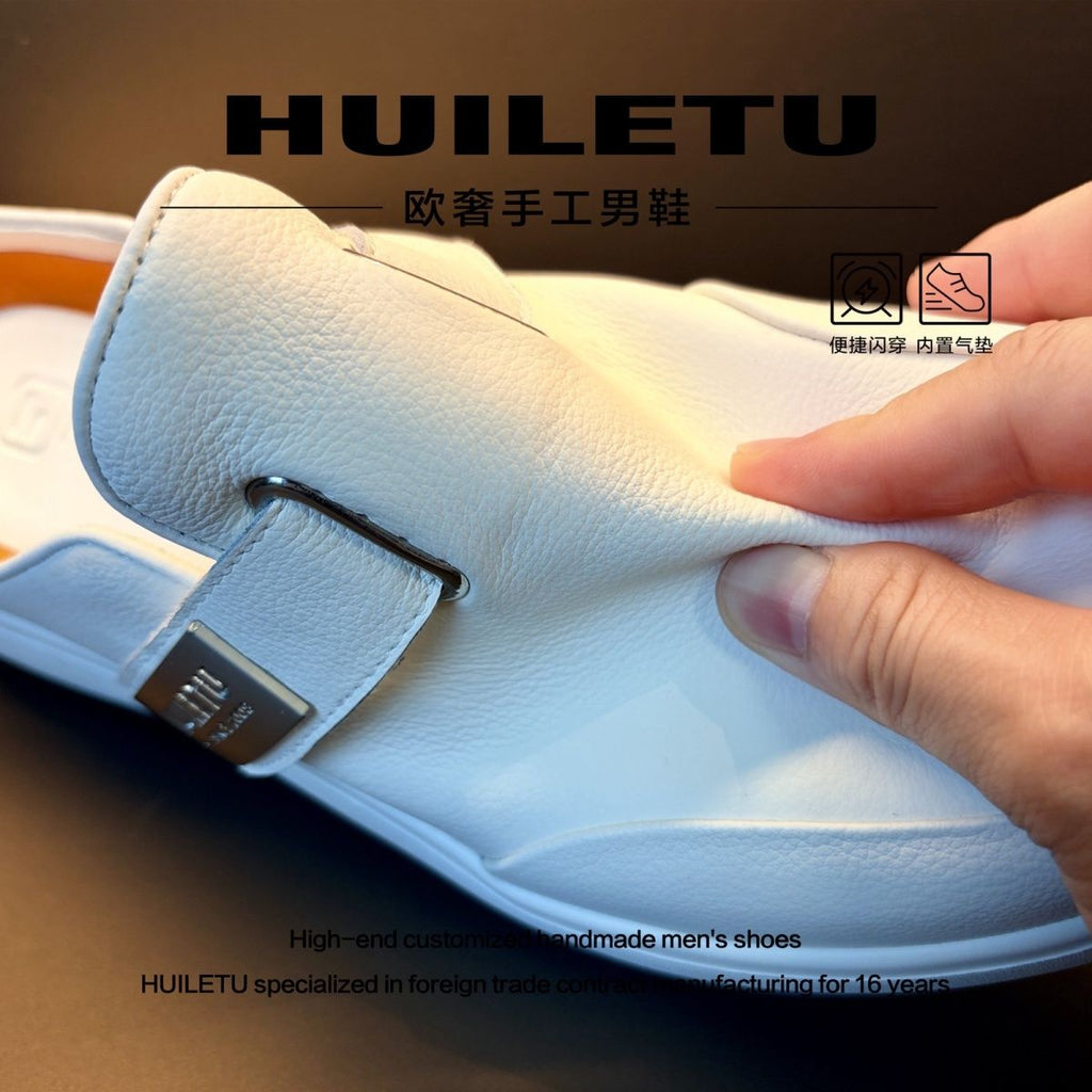 Nurse and Doctor White men's genuine leather mules, comfortable and versatile, new Guangzhou style, lightweight slip-on for summer.