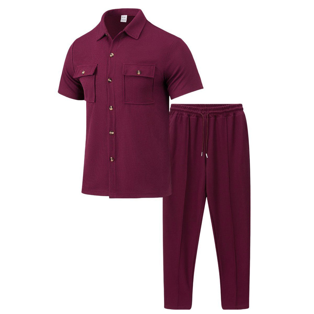 2026 Summer New Men's European and American Style Solid Color Button Pocket Shirt Short Sleeve Long