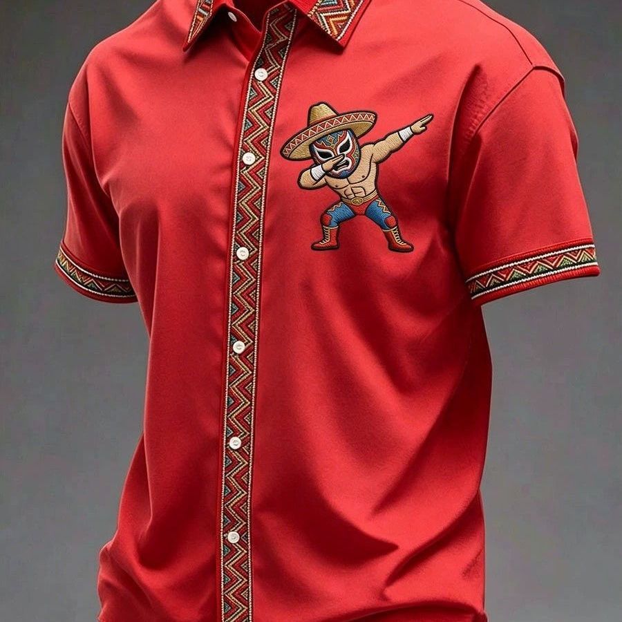 Summer New Arrival: Men's Short-Sleeve Shirt with Lapel, Ethnic Style Print
