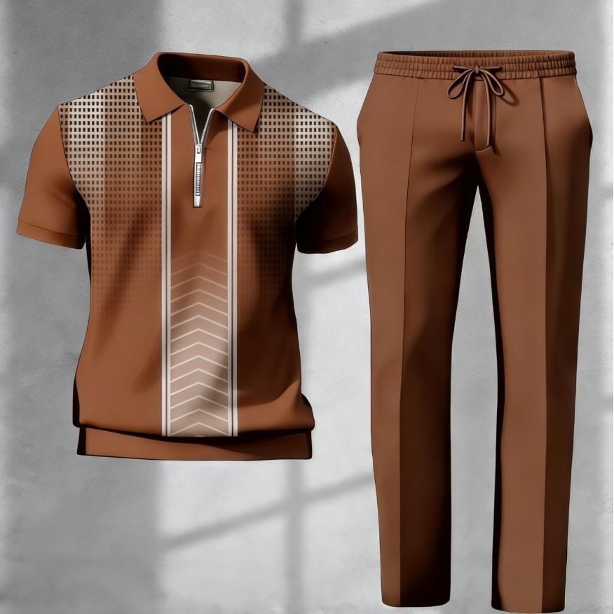 SHEIN Cross-Border New Autumn/Spring 3D Printed Short-Sleeve Polo Pants Two-Piece Set for Men