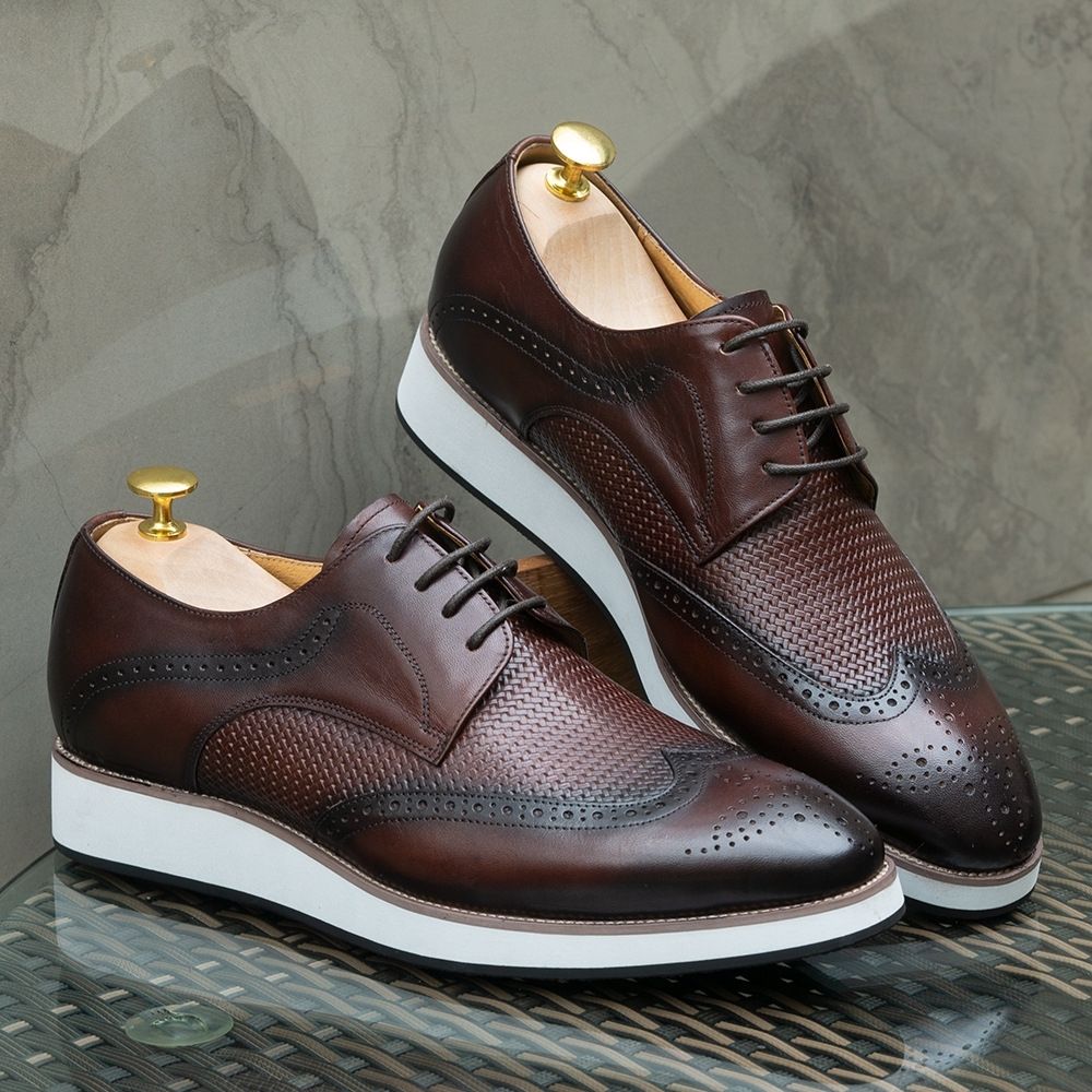 British business casual leather shoes, men's fish pattern shoes