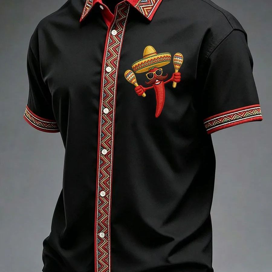 Summer New Arrival: Men's Short-Sleeve Shirt with Lapel, Ethnic Style Print