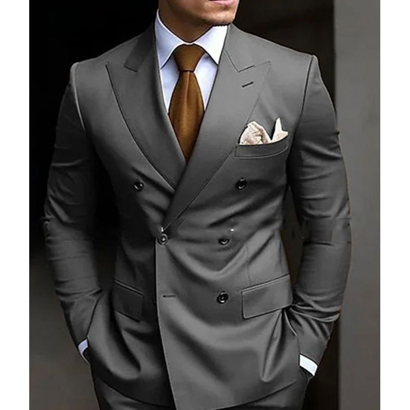 Men's Suit, Double-breasted Three-Piece Business Casual Suit for Grooms and Weddings, High-End Suit Set