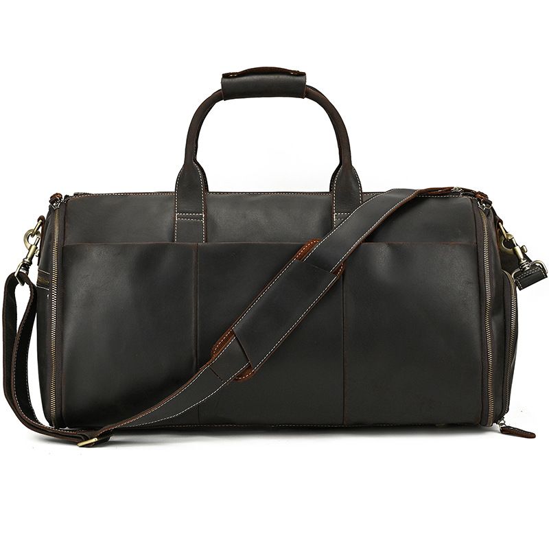 [Stylish Leather Shoe Compartment Trolley Travel Bag] Genuine Leather Suit Storage Bag with a Luxurious Feel