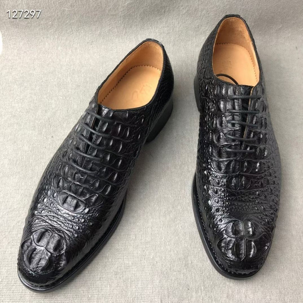 Crocodile leather business shoes, made from a single piece of seamless, hand-stitched, durable genuine leather with a Goodyear outsole.