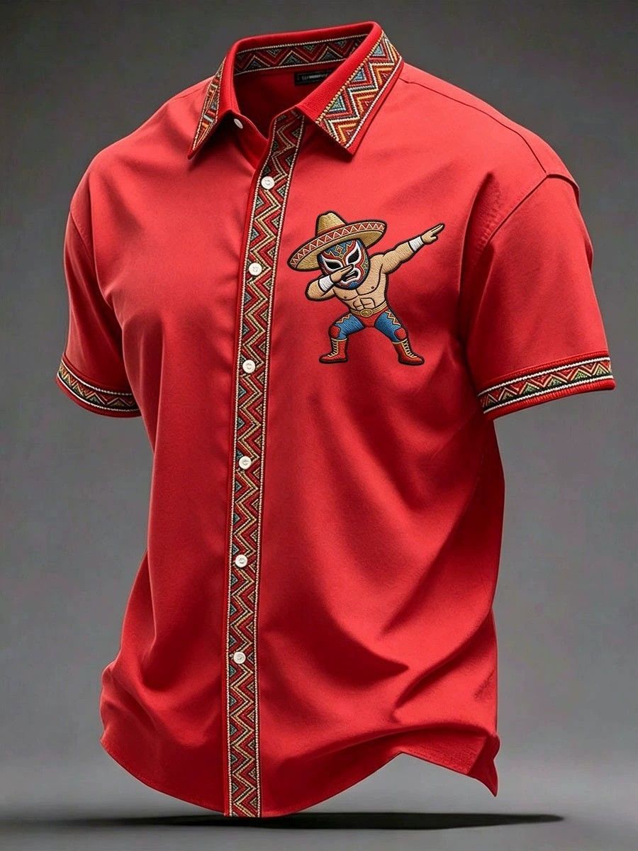 Summer New Arrival: Men's Short-Sleeve Shirt with Lapel, Ethnic Style Print