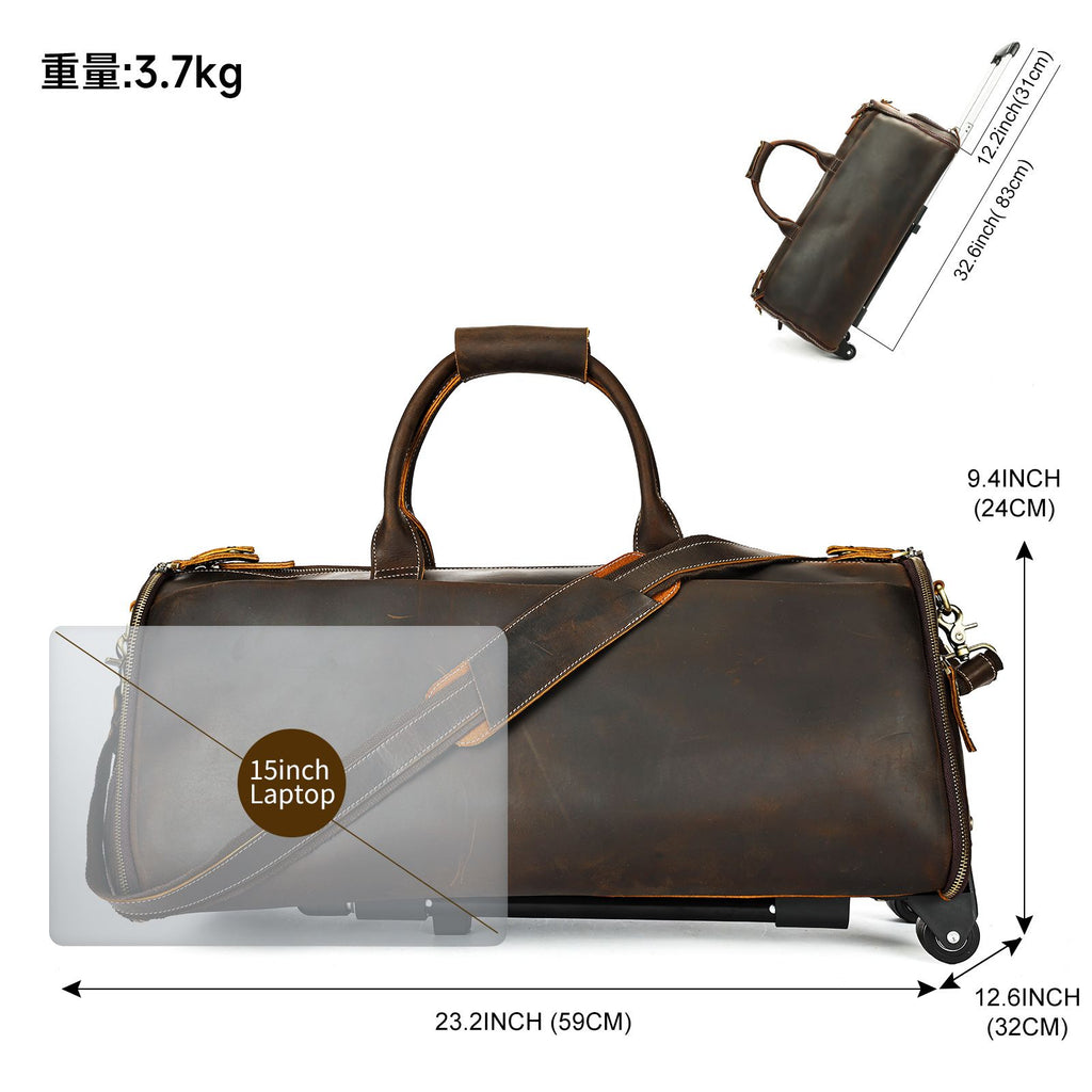 Bag leather cowhide shoulder bag, European and American retro crazy horse leather travel bag crossbody.