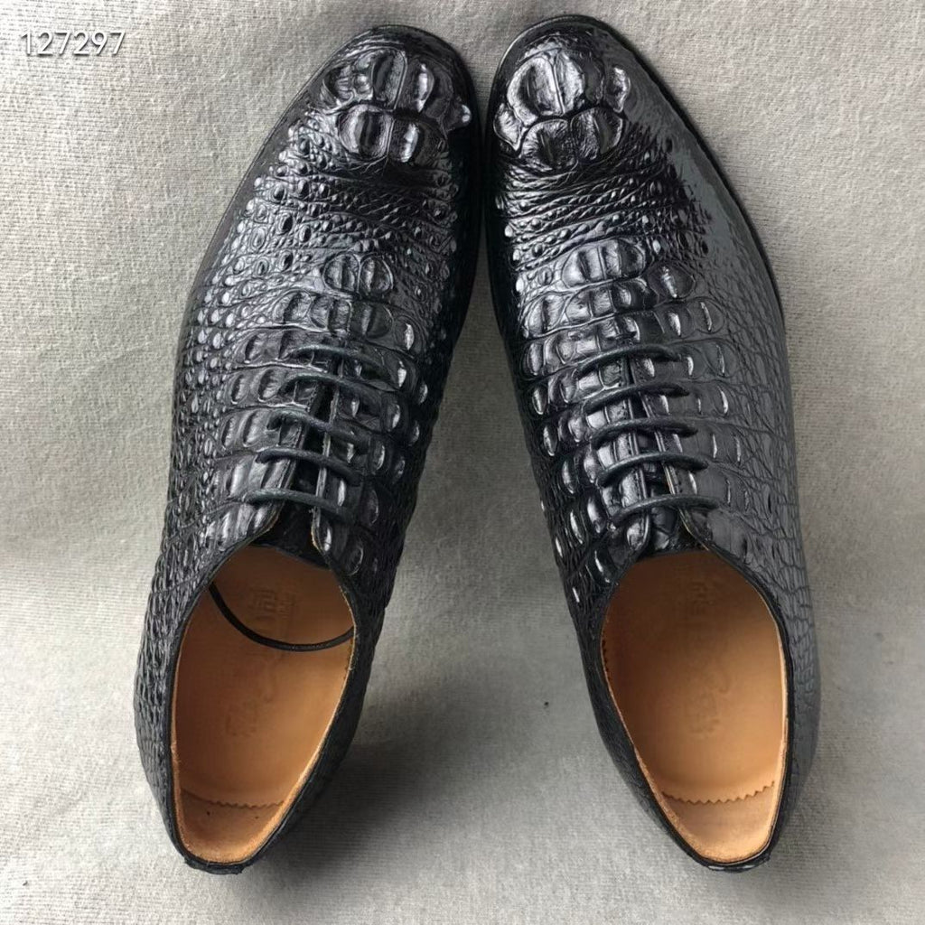 Crocodile leather business shoes, made from a single piece of seamless, hand-stitched, durable genuine leather with a Goodyear outsole.