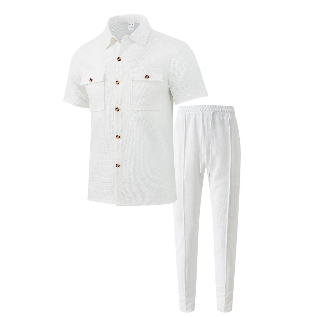 2026 Summer New Men's European and American Style Solid Color Button Pocket Shirt Short Sleeve Long