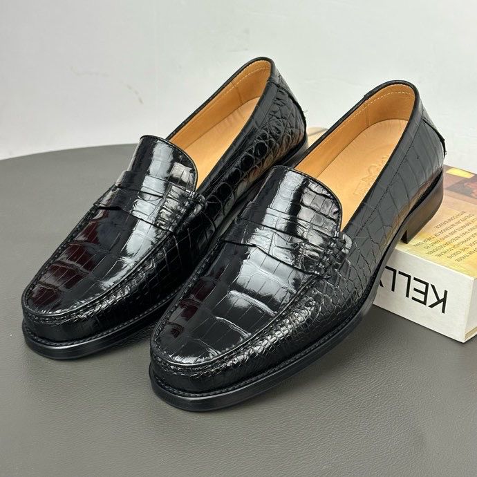 Thai imported crocodile leather men's shoes, high-end business slip-on genuine leather casual shoes