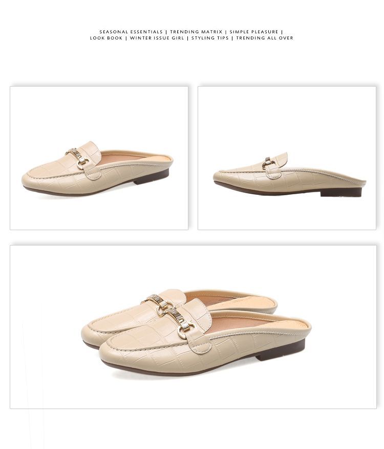 Mullie Genuine Leather Closed-Toe Half-Slippers, Women's Summer Outerwear