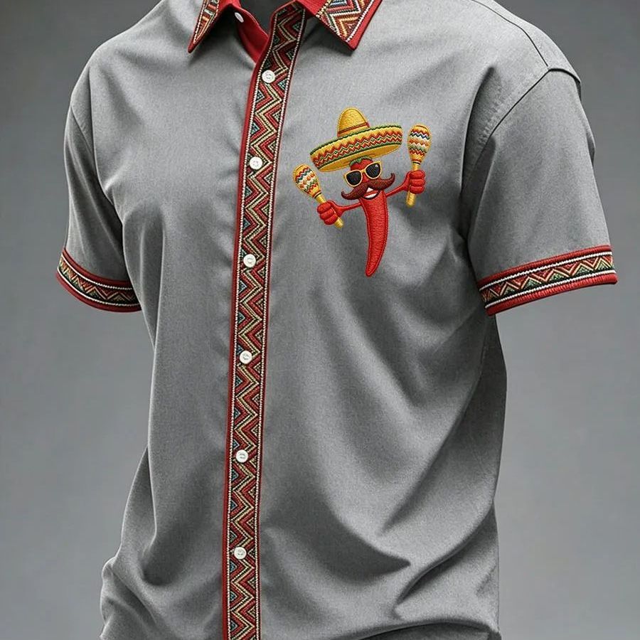 Summer New Arrival: Men's Short-Sleeve Shirt with Lapel, Ethnic Style Print