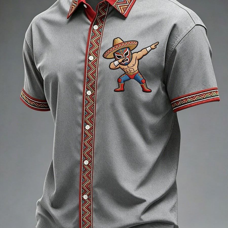 Summer New Arrival: Men's Short-Sleeve Shirt with Lapel, Ethnic Style Print