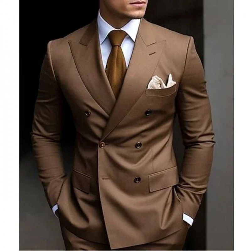 Men's Suit, Double-breasted Three-Piece Business Casual Suit for Grooms and Weddings, High-End Suit Set