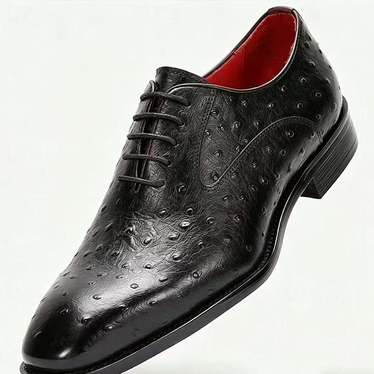 Top-grain cowhide ostrich pattern business leather shoes, British style genuine leather men's shoes, handsome