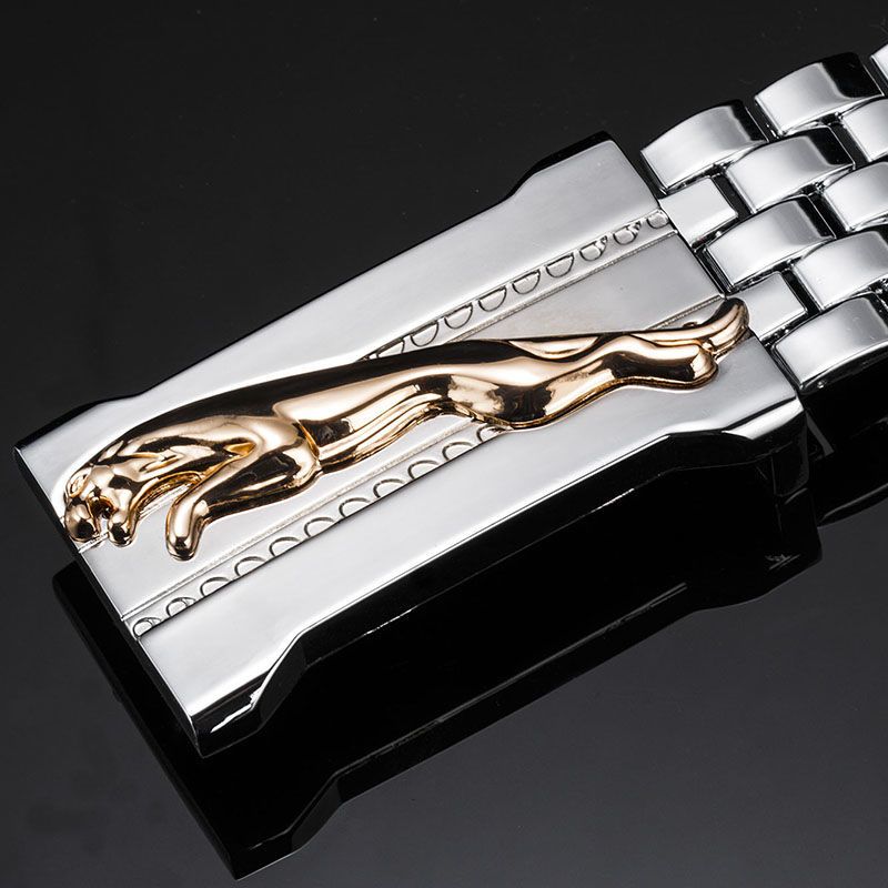 Stainless steel belt for men's self-defense whip, leopard design, versatile and extended length.