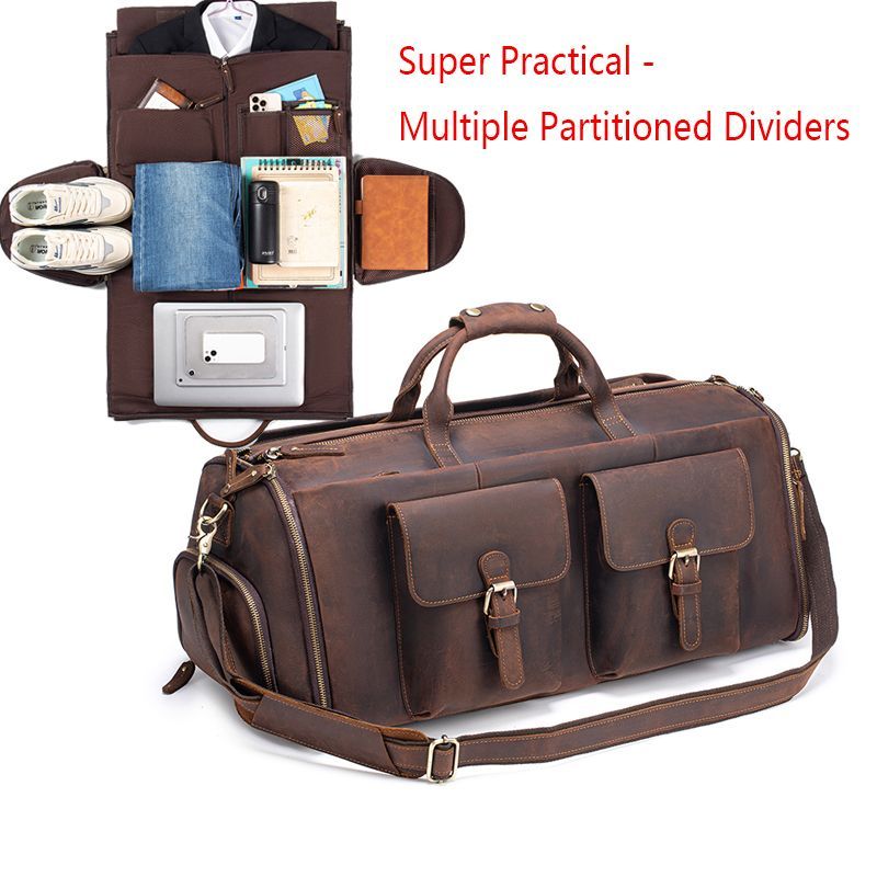[Stylish Leather Shoe Compartment Trolley Travel Bag] Genuine Leather Suit Storage Bag with a Luxurious Feel