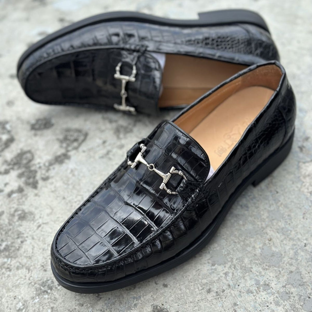 High-end crocodile leather men's business casual slip-on loafers