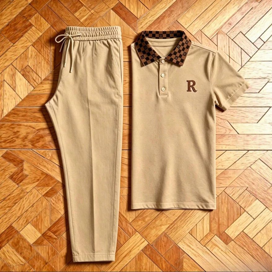 SHEIN Cross-Border New Autumn/Spring 3D Printed Short-Sleeve Polo Pants Two-Piece Set for Men