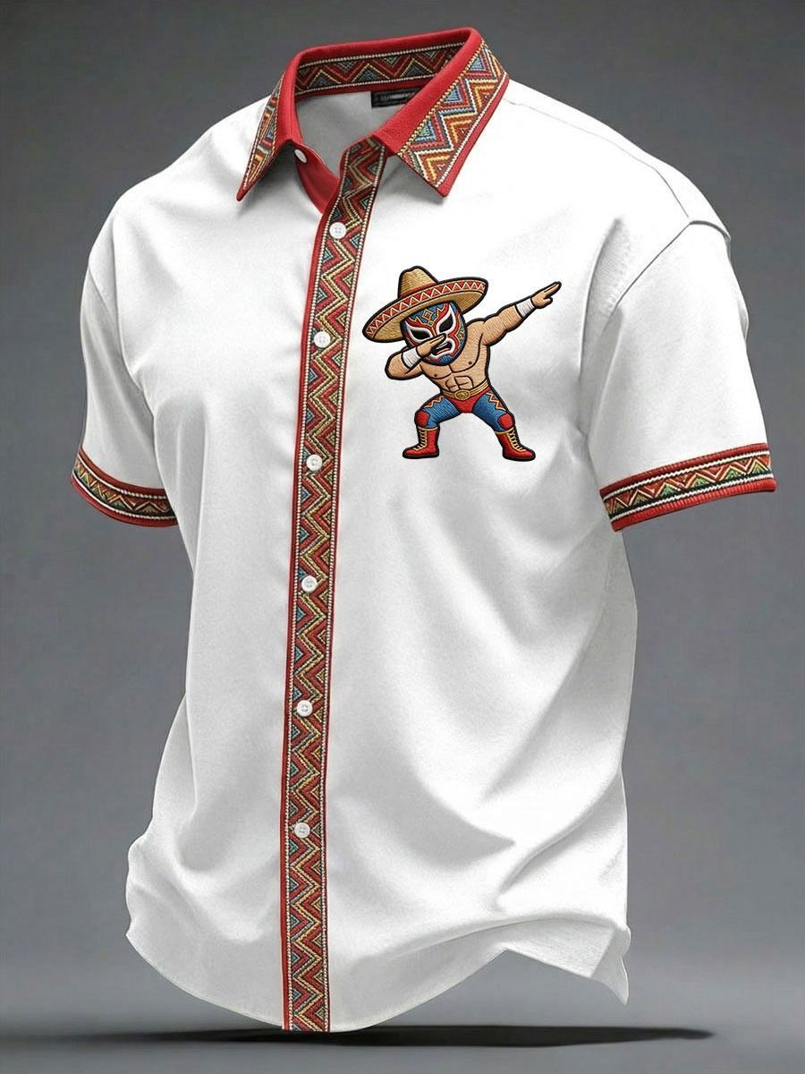 Summer New Arrival: Men's Short-Sleeve Shirt with Lapel, Ethnic Style Print