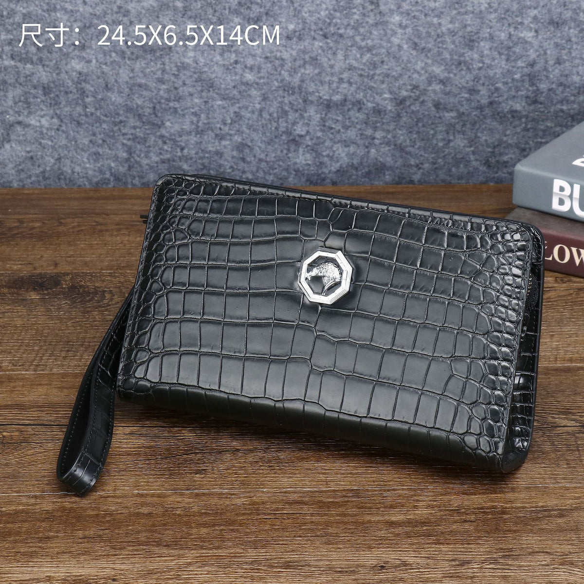 New crocodile belly men's large handbag, high-end, large capacity, long, light luxury wallet, multi-functional business clutch.