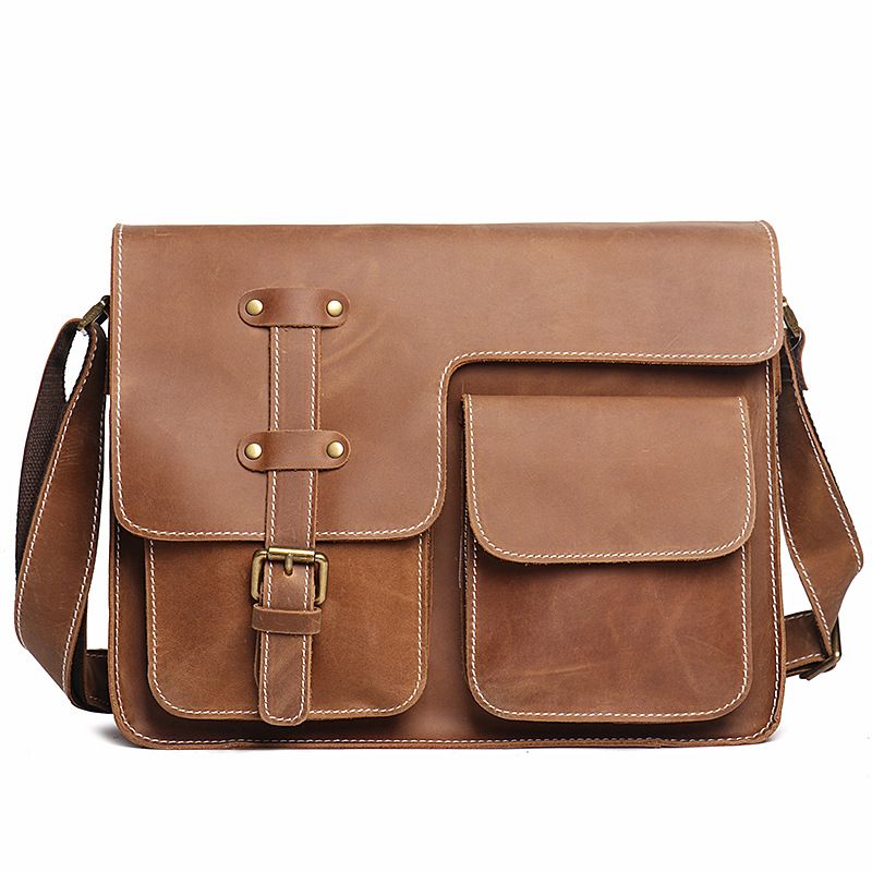 Old Leather Craftsman | Popular Men's Handbag/Briefcase in Vegetable Tanned Cowhide, Shoulder/Crossbody Laptop Bag