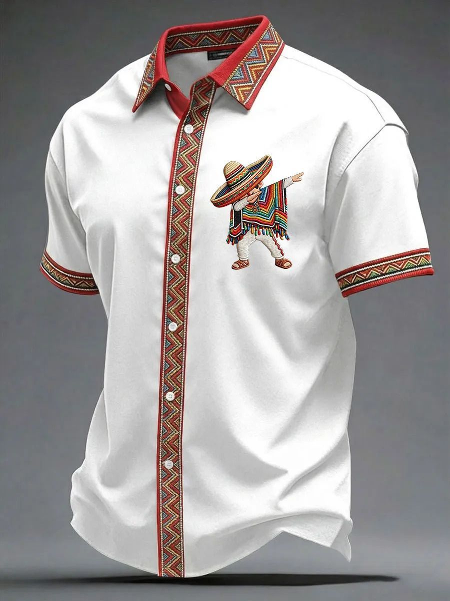 Summer New Arrival: Men's Short-Sleeve Shirt with Lapel, Ethnic Style Print