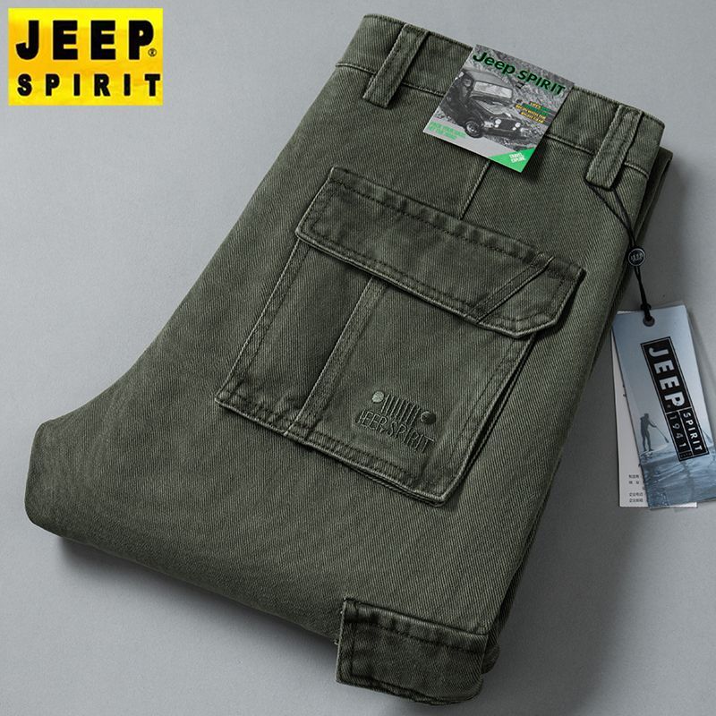 JEEP Men's Thick Cotton Straight Leg Loose Fit Cargo Pants for Autumn and Winter