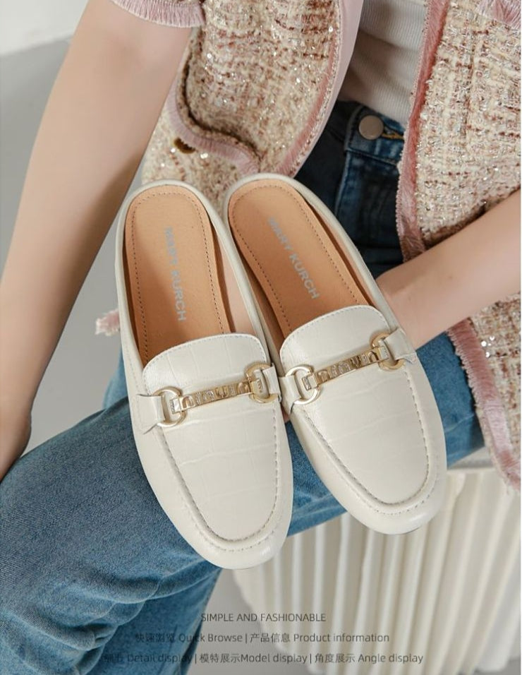 Mullie Genuine Leather Closed-Toe Half-Slippers, Women's Summer Outerwear