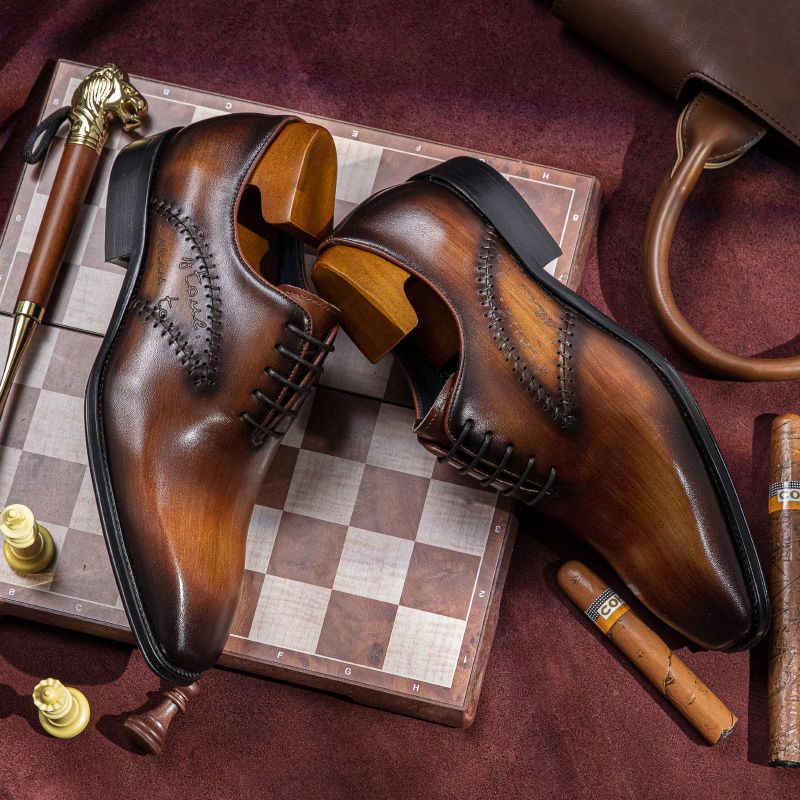 Men's formal business leather shoes, genuine leather men's three-piece brogue suit, brown high-end casual shoes