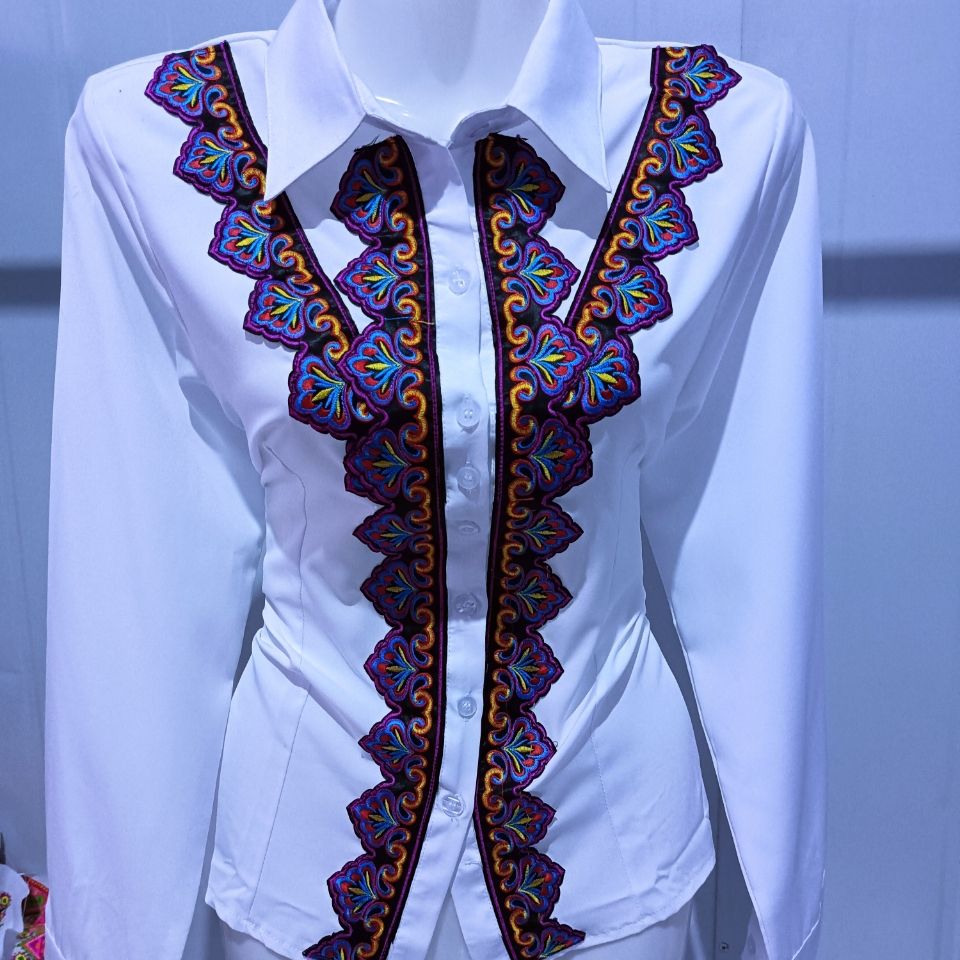 Yunnan New Embroidered Collar Versatile Casual Mid-Sleeve Shirt