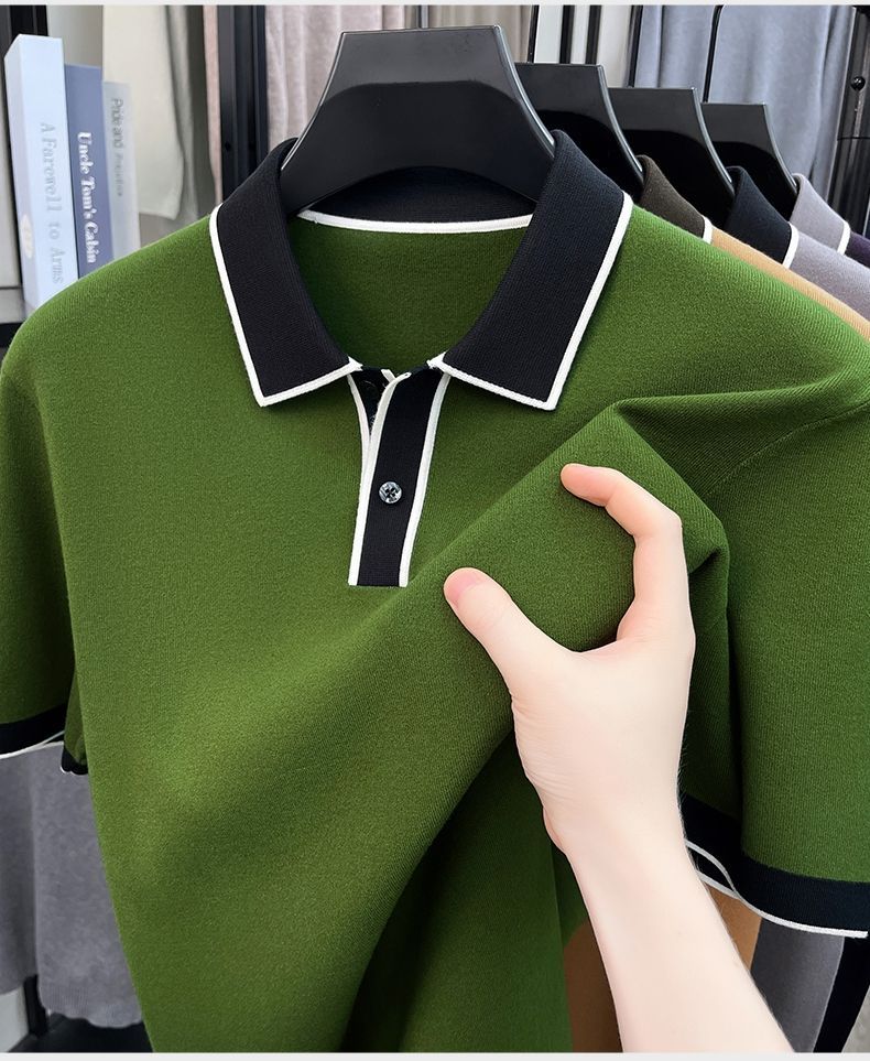 New autumn/winter men's short-sleeved collared knit sweater pullover sweater casual trendy dad outfit