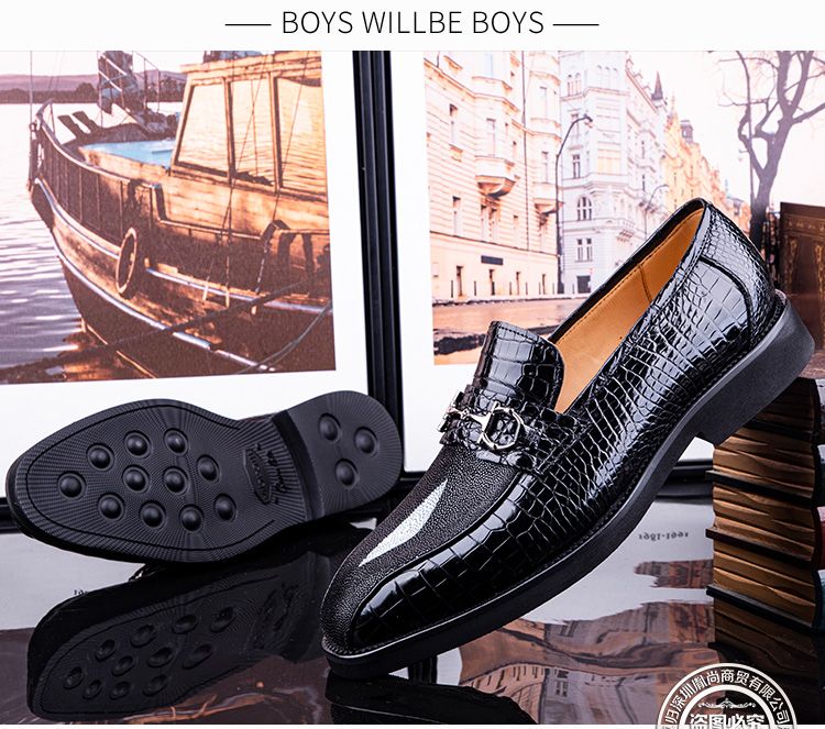High-end crocodile leather men's business casual slip-on loafers